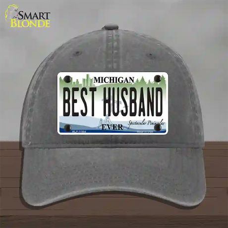 Michigan Best Husband Novelty License Plate Hat Unconstructed Cotton / Charcoal