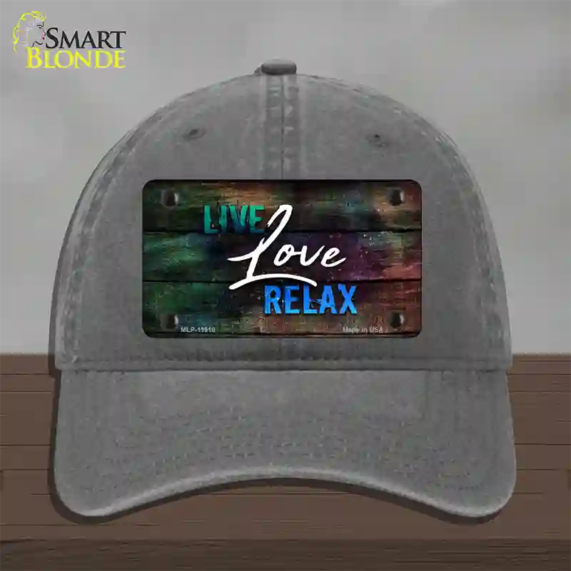 Live Love Relax Novelty License Plate Hat Unconstructed Cotton / Charcoal