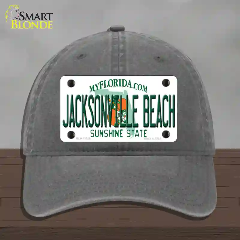 Florida Jacksonville Beach Novelty License Plate Hat Unconstructed Cotton / Charcoal