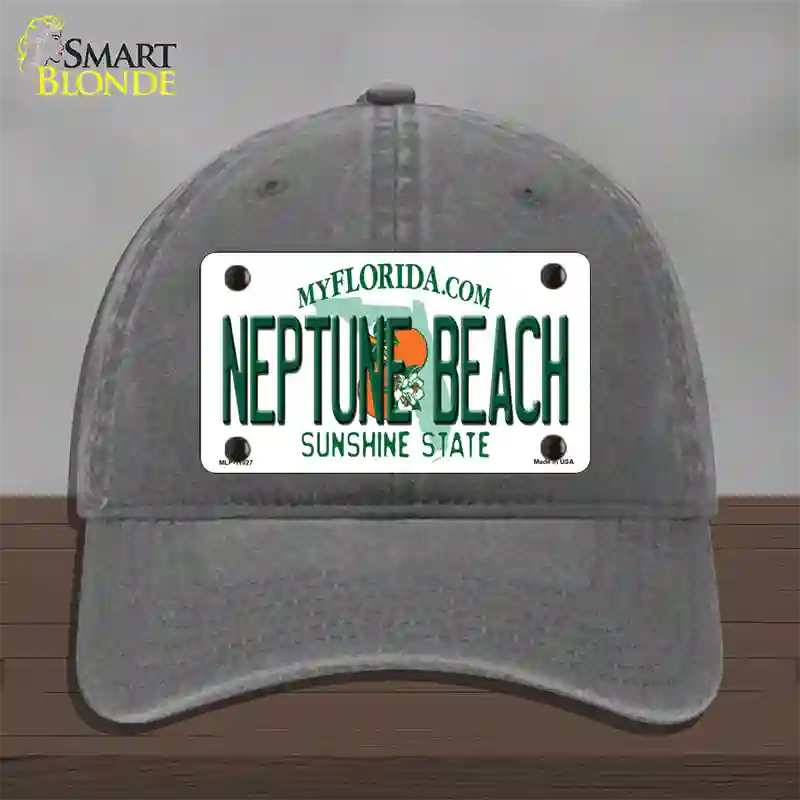 Florida Neptune Beach Novelty License Plate Hat Unconstructed Cotton / Charcoal