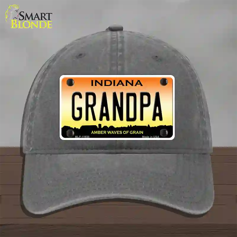 Indiana Grandpa Novelty License Plate Hat Unconstructed Cotton / Charcoal