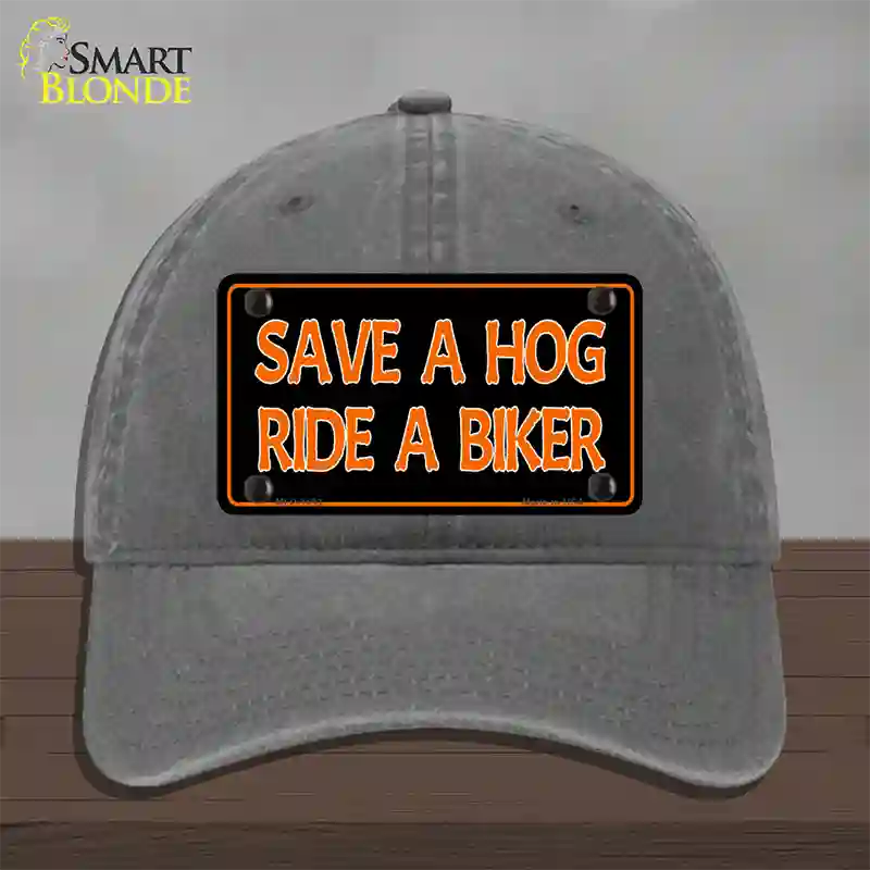 Save A Hog Ride A Biker Novelty License Plate Hat Unconstructed Cotton / Charcoal