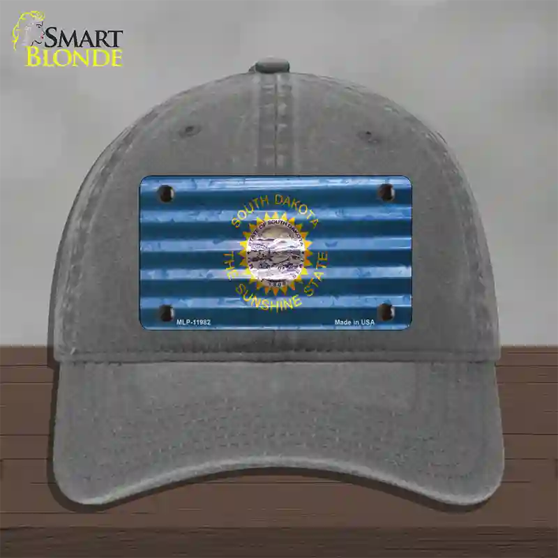 South Dakota Corrugated Flag Novelty License Plate Hat Unconstructed Cotton / Charcoal