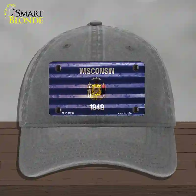 Wisconsin Corrugated Flag Novelty License Plate Hat Unconstructed Cotton / Charcoal