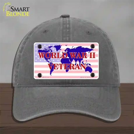 WW II Veteran Novelty License Plate Hat Unconstructed Cotton / Charcoal