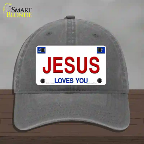 Jesus Loves You Novelty License Plate Hat Unconstructed Cotton / Charcoal