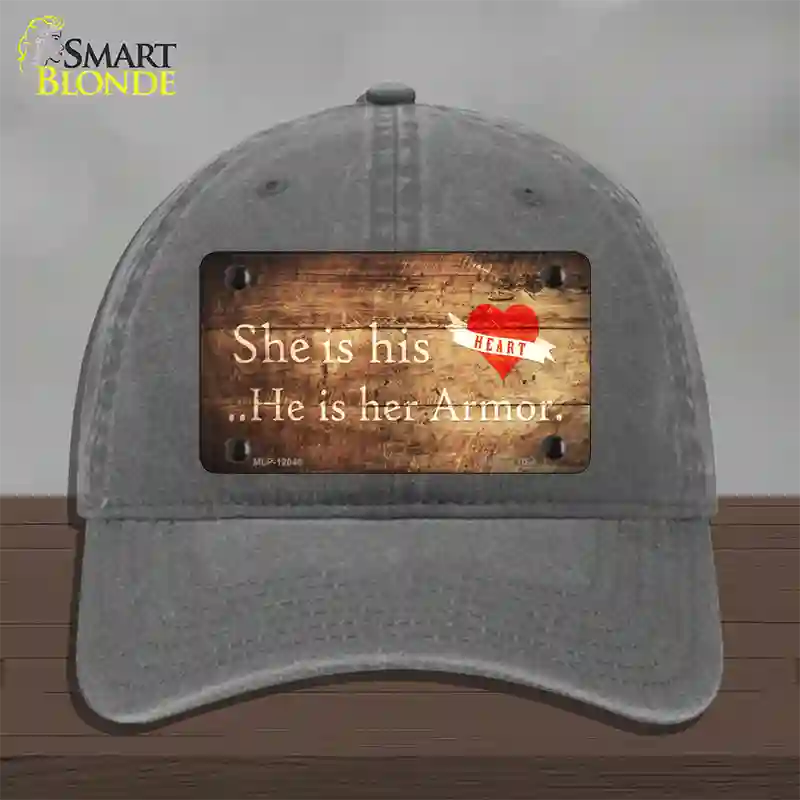 His Heart Her Armor Novelty License Plate Hat Unconstructed Cotton / Charcoal