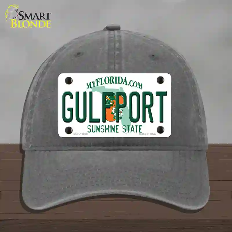 Florida Gulfport Novelty License Plate Hat Unconstructed Cotton / Charcoal