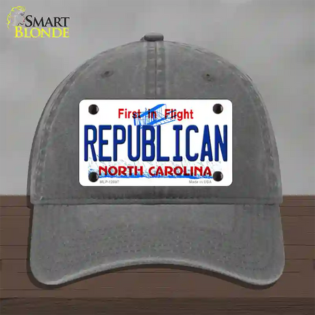 Republican North Carolina State Novelty License Plate Hat Unconstructed Cotton / Charcoal