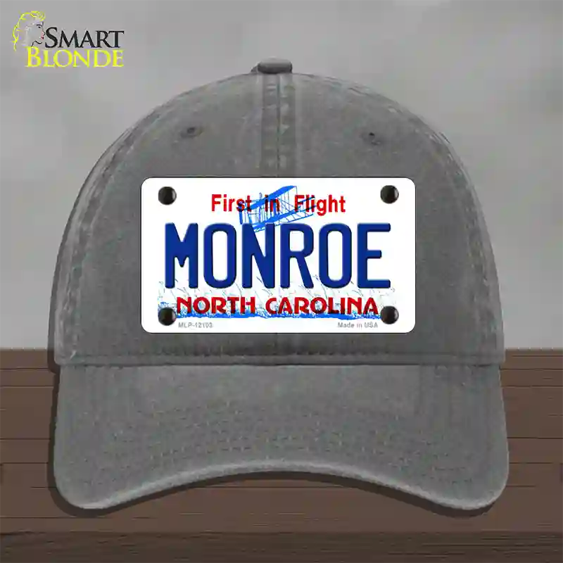 Monroe North Carolina State Novelty License Plate Hat Unconstructed Cotton / Charcoal