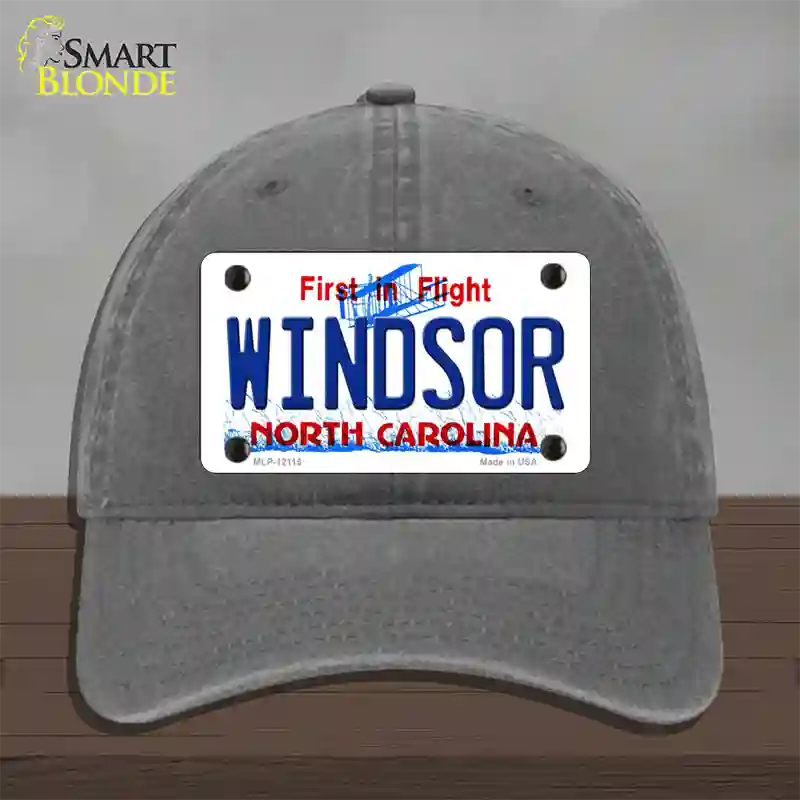 Windsor North Carolina State Novelty License Plate Hat Unconstructed Cotton / Charcoal