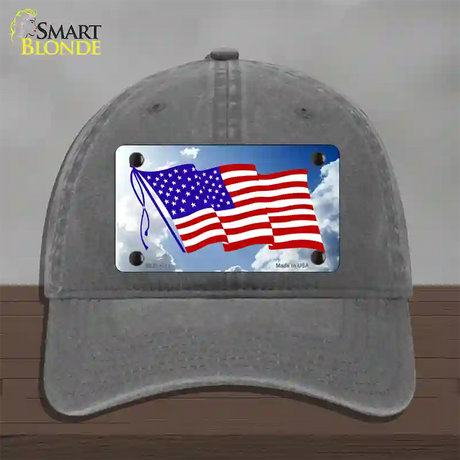 American Flag Cloud Novelty License Plate Hat Unconstructed Cotton / Charcoal