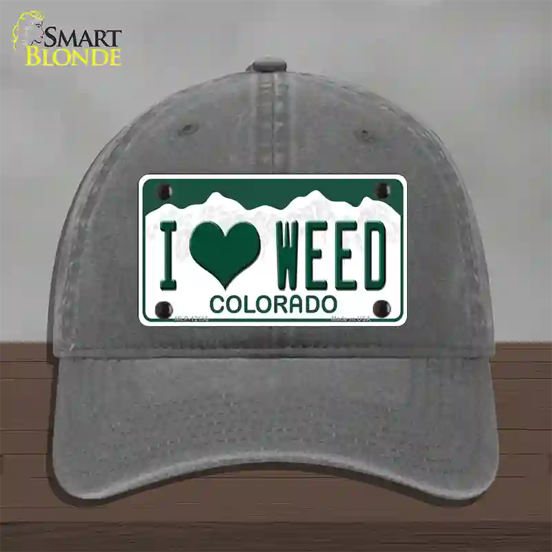 I Love Weed Colorado Novelty License Plate Hat Unconstructed Cotton / Charcoal