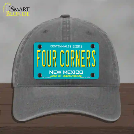 Four Corners Teal New Mexico Novelty License Plate Hat Unconstructed Cotton / Charcoal