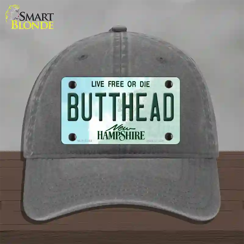 Butthead New Hampshire Novelty License Plate Hat Unconstructed Cotton / Charcoal