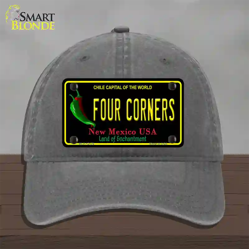 Four Corners New Mexico Black Novelty License Plate Hat Unconstructed Cotton / Charcoal