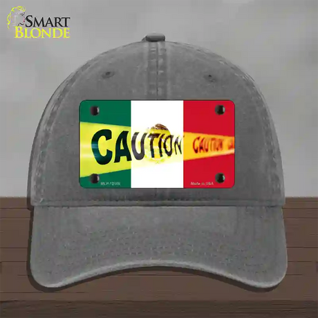 Caution Mexico Flag Novelty License Plate Hat Unconstructed Cotton / Charcoal