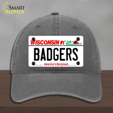 Badgers Wisconsin Novelty License Plate Hat Unconstructed Cotton / Charcoal