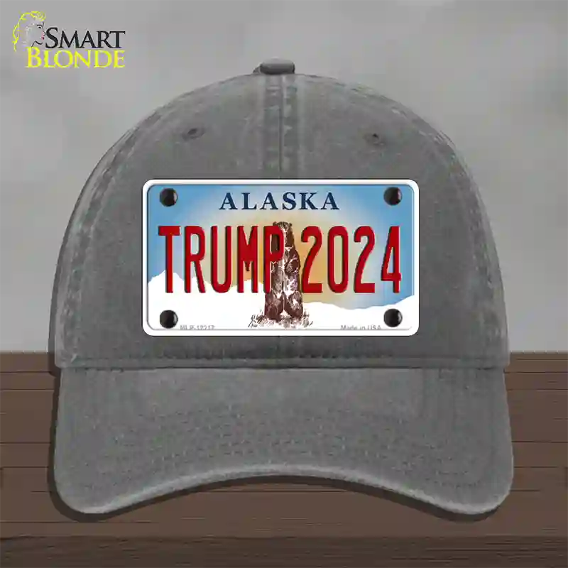 Trump 2024 Alaska Novelty License Plate Hat Unconstructed Cotton / Charcoal