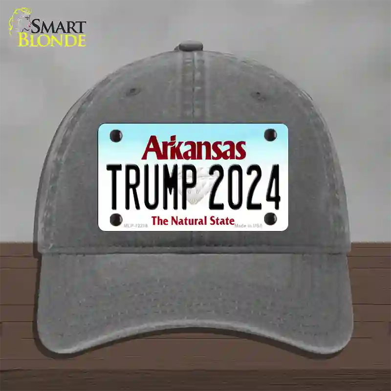 Trump 2024 Arkansas Novelty License Plate Hat Unconstructed Cotton / Charcoal