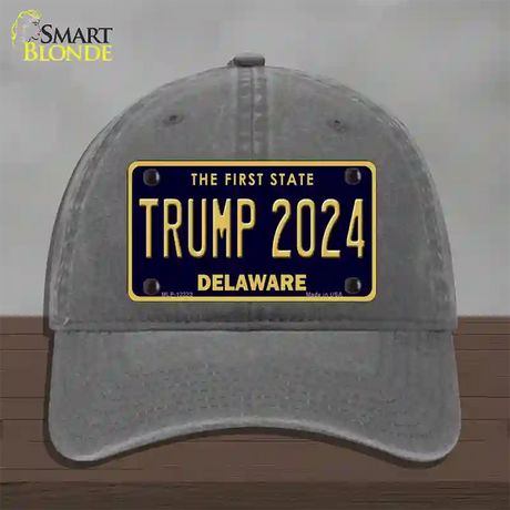 Trump 2024 Delaware Novelty License Plate Hat Unconstructed Cotton / Charcoal