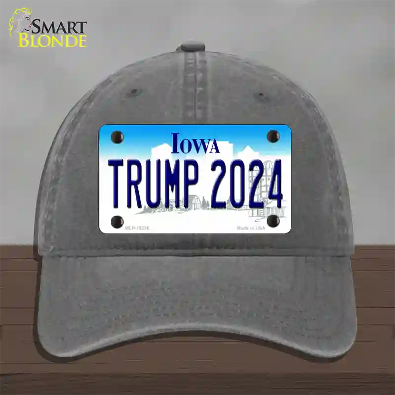 Trump 2024 Iowa Novelty License Plate Hat Unconstructed Cotton / Charcoal