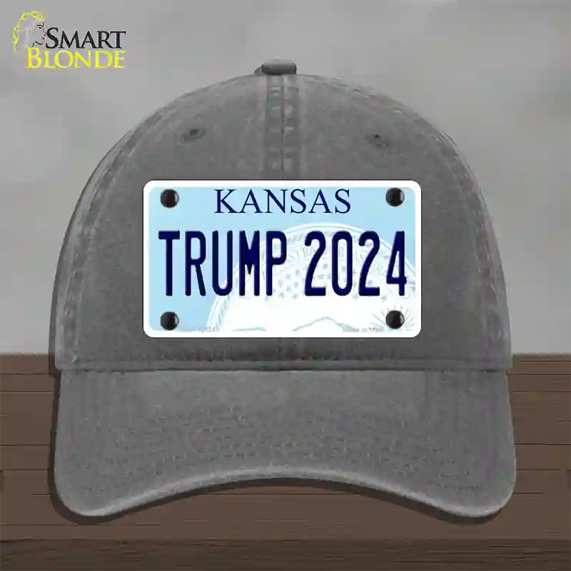 Trump 2024 Kansas Novelty License Plate Hat Unconstructed Cotton / Charcoal