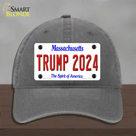 Trump 2024 Massachusetts Novelty License Plate Hat Unconstructed Cotton / Charcoal