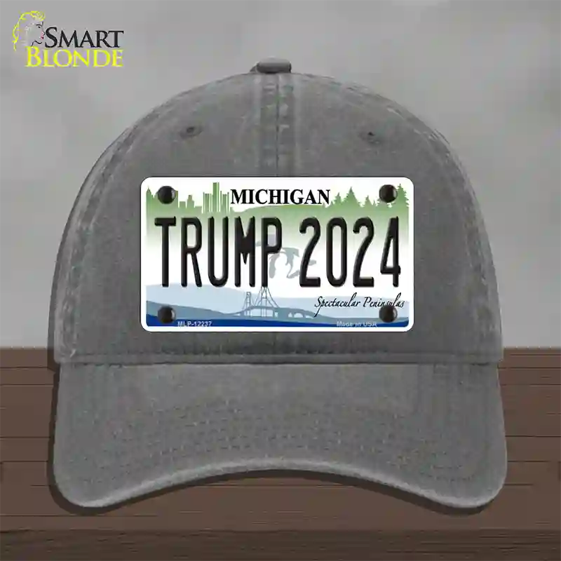 Trump 2024 Michigan Novelty License Plate Hat Unconstructed Cotton / Charcoal