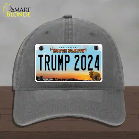 Trump 2024 North Dakota Novelty License Plate Hat Unconstructed Cotton / Charcoal