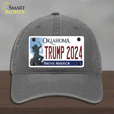 Trump 2024 Oklahoma Novelty License Plate Hat Unconstructed Cotton / Charcoal