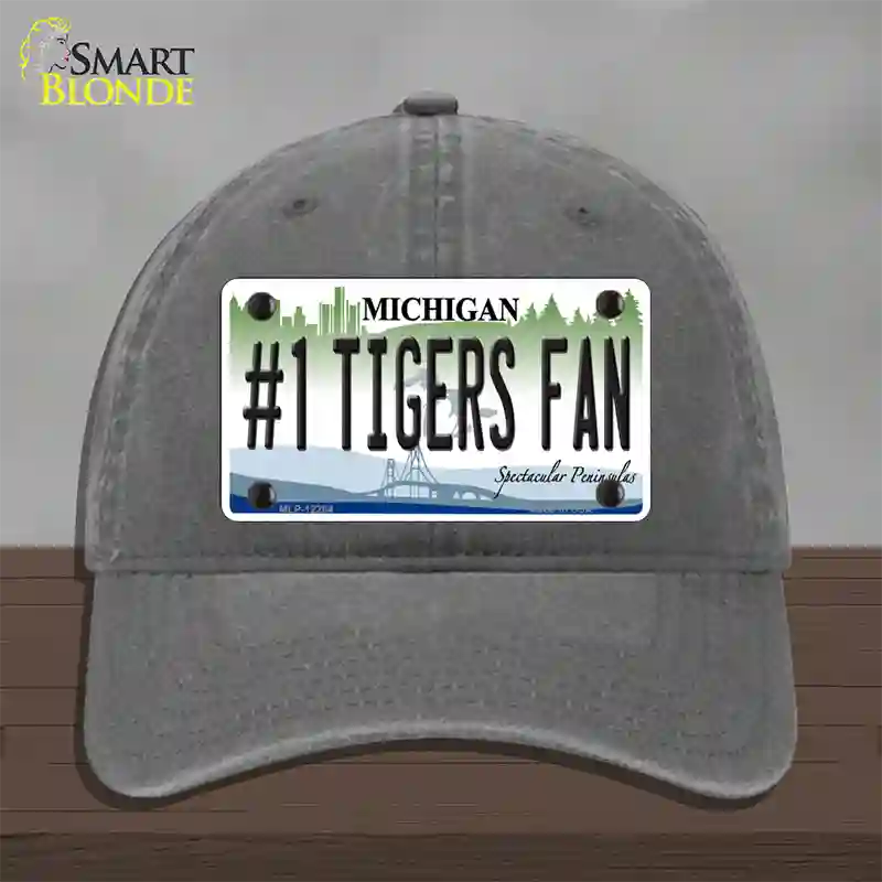 Number 1 Tigers Fan Michigan Novelty License Plate Hat Unconstructed Cotton / Charcoal