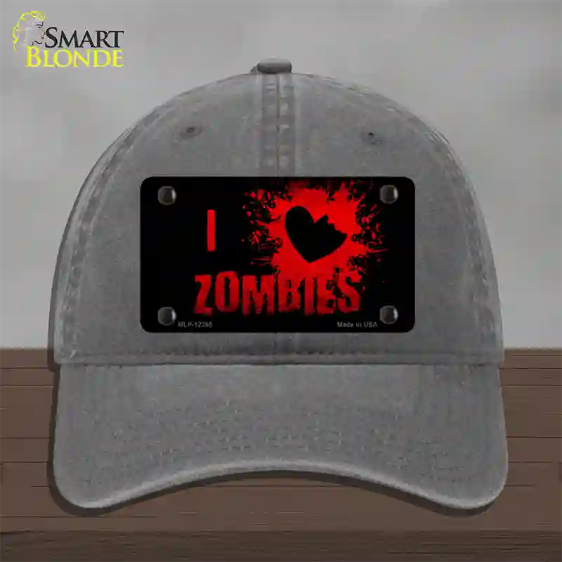 I Love Zombies Novelty License Plate Hat Unconstructed Cotton / Charcoal