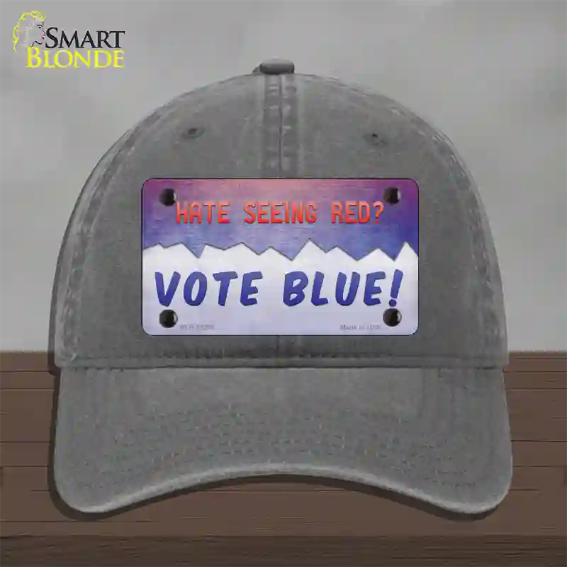 Hate Seeing Red Vote Blue Novelty License Plate Hat Unconstructed Cotton / Charcoal