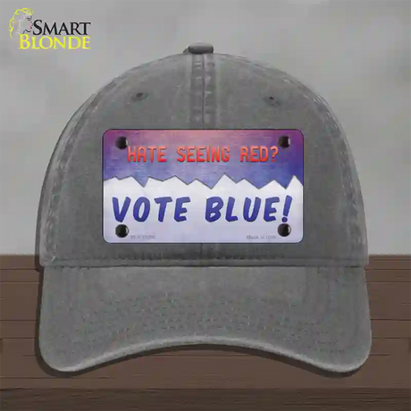 Hate Seeing Red Vote Blue Novelty License Plate Hat Unconstructed Cotton / Charcoal