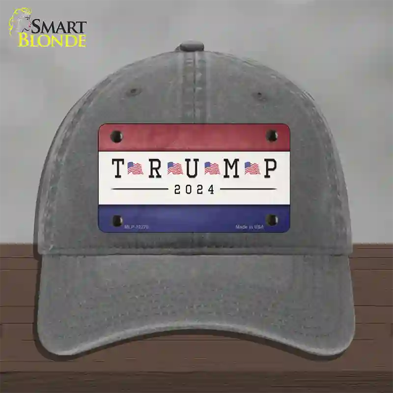 Trump 2024 USA Flag Novelty License Plate Hat Unconstructed Cotton / Charcoal