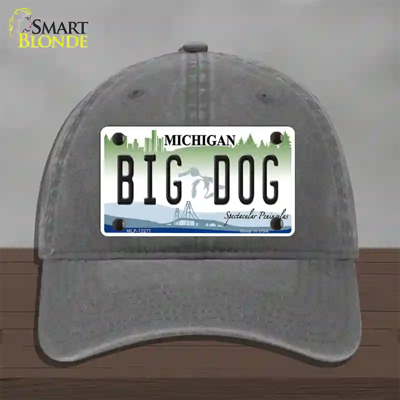 Michigan Big Dog Novelty License Plate Hat Unconstructed Cotton / Charcoal