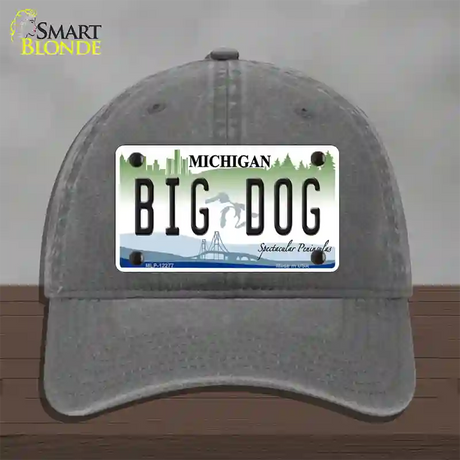 Michigan Big Dog Novelty License Plate Hat Unconstructed Cotton / Charcoal