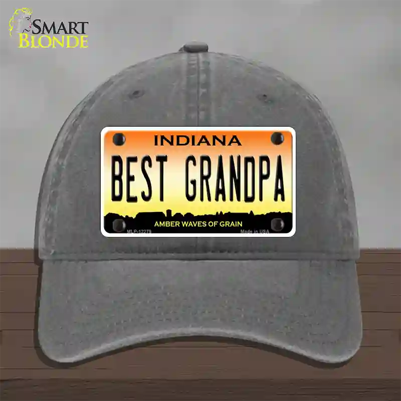 Best Grandpa Indiana Novelty License Plate Hat Unconstructed Cotton / Charcoal