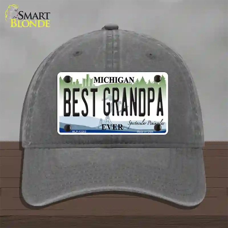 Michigan Best Grandpa Novelty License Plate Hat Unconstructed Cotton / Charcoal