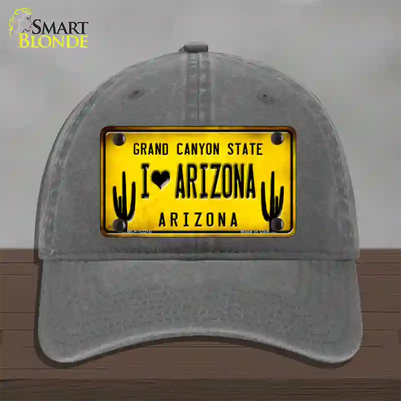 I love Arizona Yellow Novelty License Plate Hat Unconstructed Cotton / Charcoal