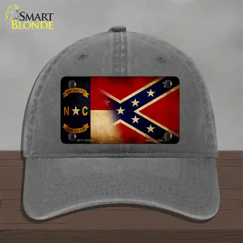 NC | Confederate Flag Novelty License Plate Hat Unconstructed Cotton / Charcoal