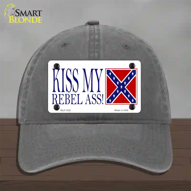 Kiss My Rebel Ass Novelty License Plate Hat Unconstructed Cotton / Charcoal