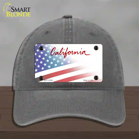 California Plate American Flag Novelty License Plate Hat Unconstructed Cotton / Charcoal