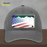 Colorado with American Flag Novelty License Plate Hat Unconstructed Cotton / Charcoal