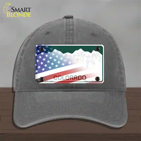 Colorado with American Flag Novelty License Plate Hat Unconstructed Cotton / Charcoal