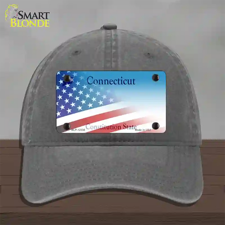 Connecticut with American Flag Novelty License Plate Hat Unconstructed Cotton / Charcoal