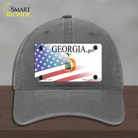 Georgia with American Flag Novelty License Plate Hat Unconstructed Cotton / Charcoal