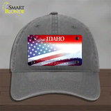 Idaho with American Flag Novelty License Plate Hat Unconstructed Cotton / Charcoal