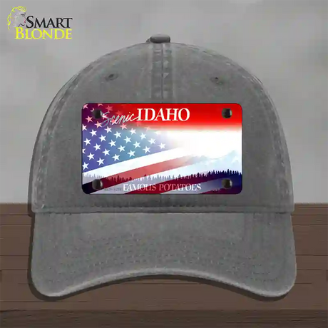 Idaho with American Flag Novelty License Plate Hat Unconstructed Cotton / Charcoal